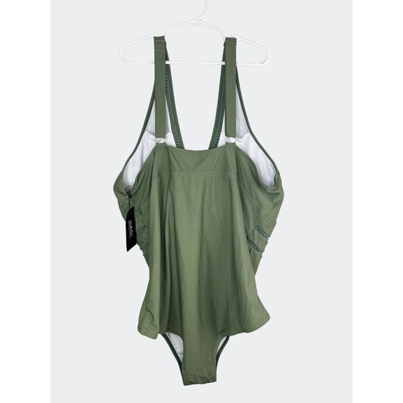 Daci Olive Green One-Piece Swimsuit With Adjustable Straps & Waist Detail 20W - Picture 6 of 15